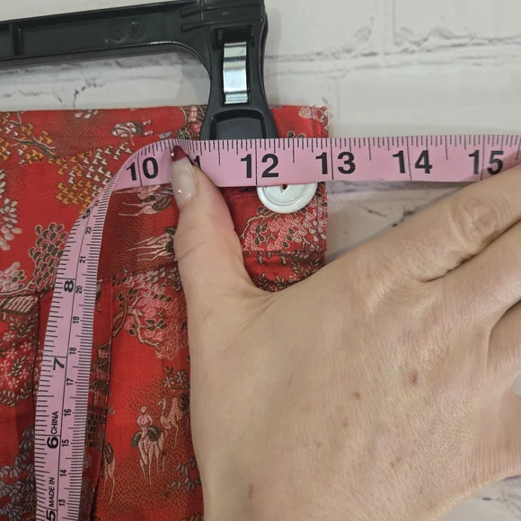 Vtg 40s? Traditional Chinese Brocade Wide Leg Silk Satin Pants Temple Lanscape